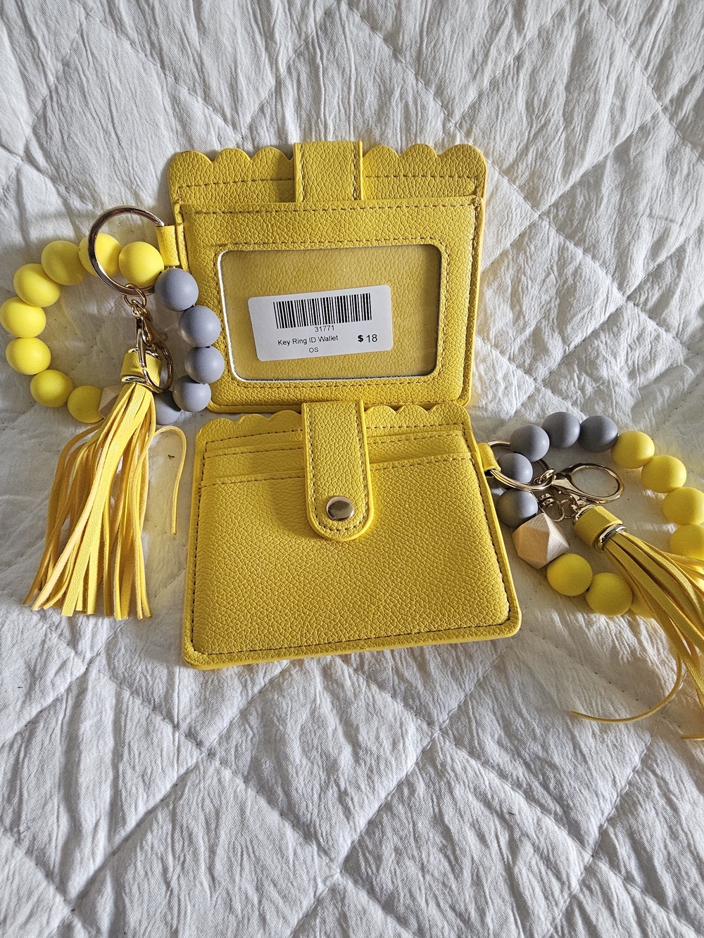Yellow Women's ID Wallet with Tassel Key Ring